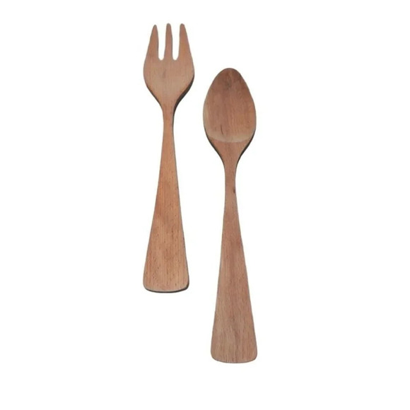 Vintage Wood  Salad Serving Utensil Set, Fork/Spoon - Picture 3 of 9